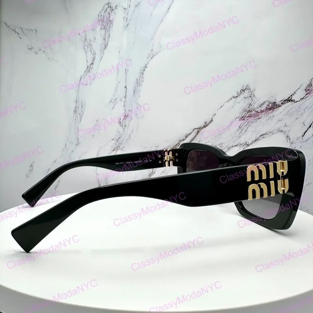 New MIU MIU Sunglasses Black Square Acetate Gold Metal Logo Italy Authentic